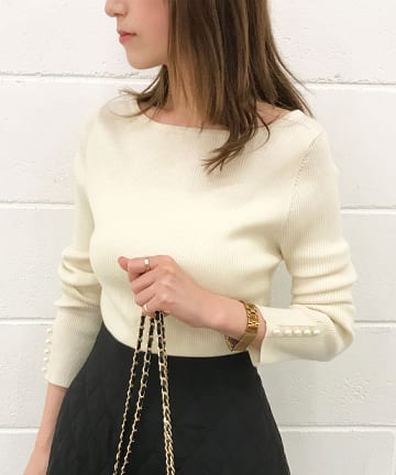 袖パールニット