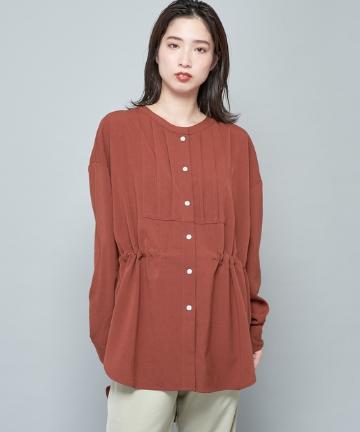 バンドカラーフロントタックデザインシャツ
