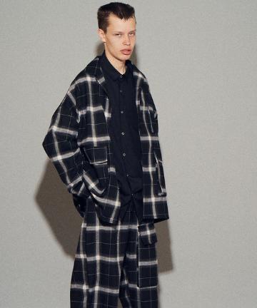 ビッグシルエットセットアップカバーオールシャツ/オンブレチェック