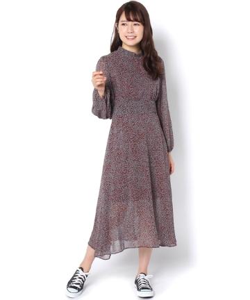 ハイネック小花柄ワンピース