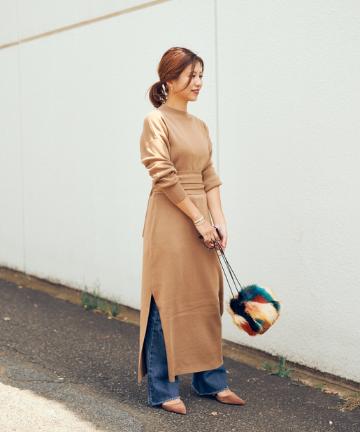 H/Nサイドスリットレイヤードニットワンピース