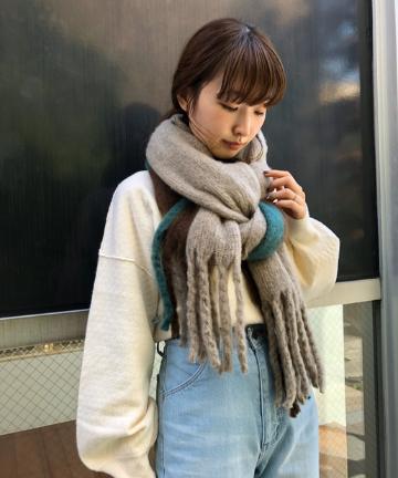 太フリンジ配色ストール