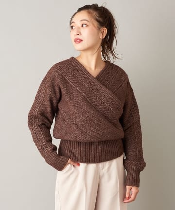 カシュクールケーブルニットプルオーバー