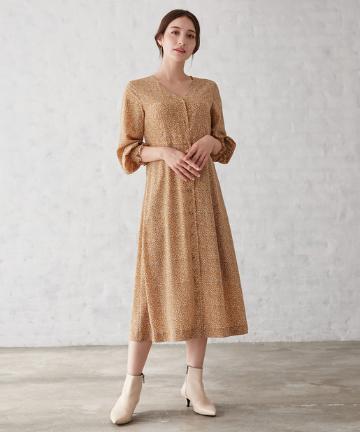 小花プリントフロントボタンワンピース