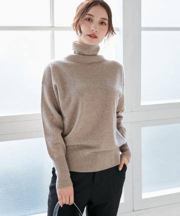 ウォッシャブルカシミヤ100タートルニット