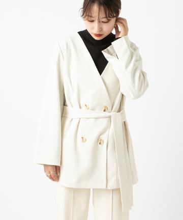 ノーカラーベルトジャケット