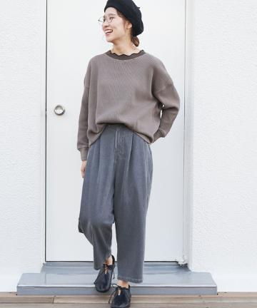 【cotton100%】配色リブワッフルプルオーバー