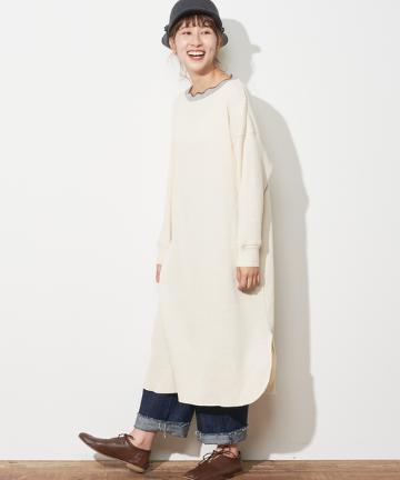 【cotton100％】配色ＲＩＢワッフルチュニック