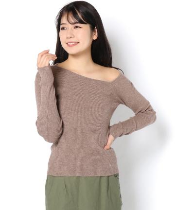 12Gアシメトリーネックリブニットトップス