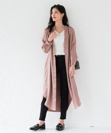 サテンシャツワンピース