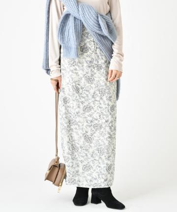 ドット花柄ラップスカート