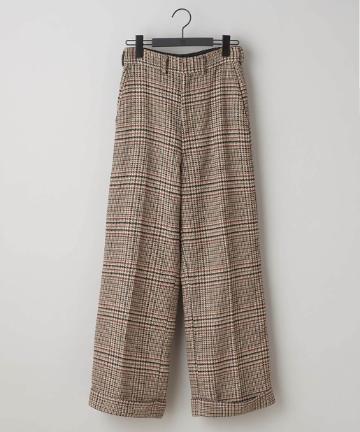 ウールブレンドチェック柄ロングパンツ
