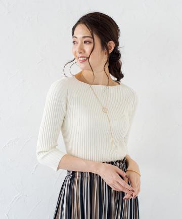 ラグランリブボートネックニット