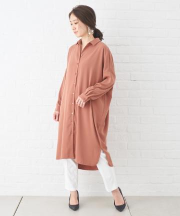 Chez toi(シェトワ) 【ゆったりシルエット】マットサテンシャツワンピース