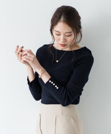 袖パールニット