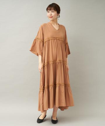 Chez toi(シェトワ) ☆【一枚で主役】サテンティアードボリュームロングワンピース