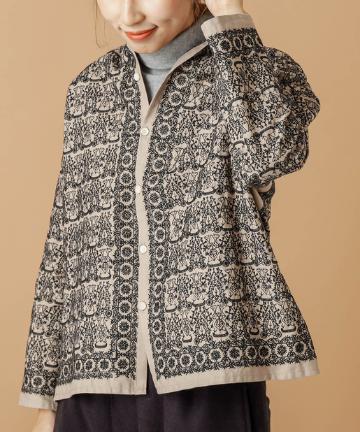 パネル刺繍プルオーバーブラウス