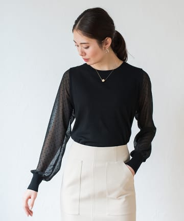 袖シフォンニット