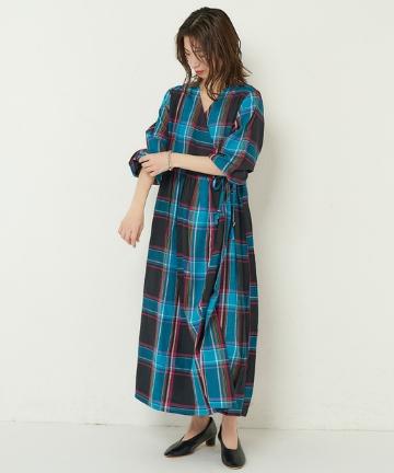 マラッチュチェック柄カシュクールロングワンピース