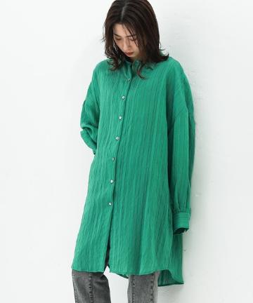 ストライプ柄ビッグシルエットシアーシャツワンピース