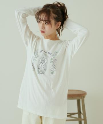 MariaモチーフロングスリーブTシャツ/刺繍入りプリントロンTEE
