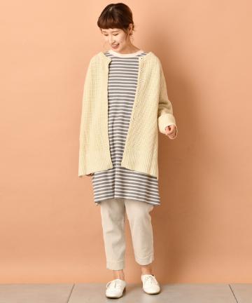 【cotton100％】ボーダークルーネックチュニック
