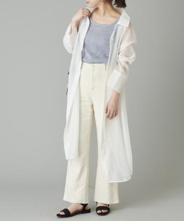 オーガンジー透けロングシャツワンピース