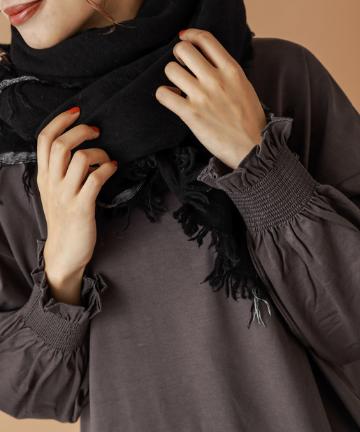 【cotton100％】シャーリング袖チュニック