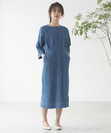 【MUVEIL(ミュベール)・手洗い可】 デニムサックワンピース