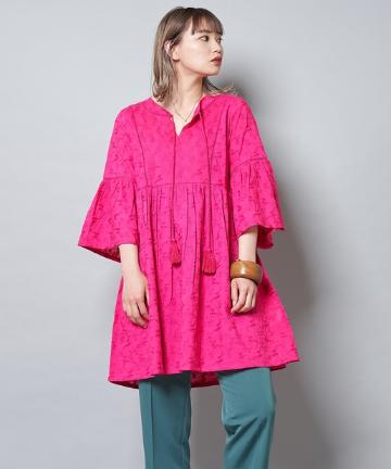 刺繍ギャザーチュニックブラウス/ミニワンピース