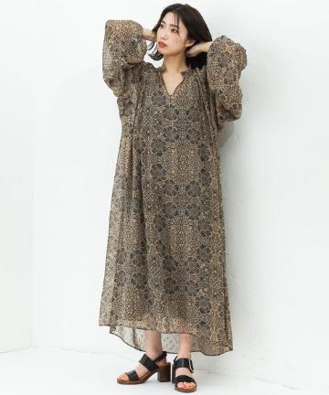 シャーリングワンピース/総柄シアーワンピース