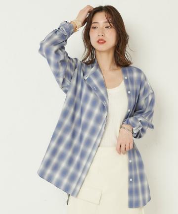 オンブレーチェック柄アシメシャツ
