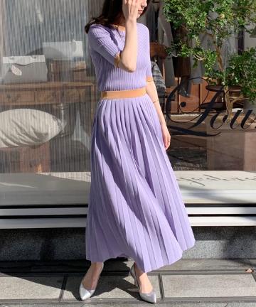 【DEMYLEE】パープルニットプリーツスカート