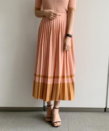 【DEMYLEE】ピンクニットプリーツスカート