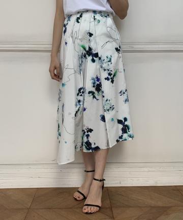 【TELA】ぼかし柄フレアスカート