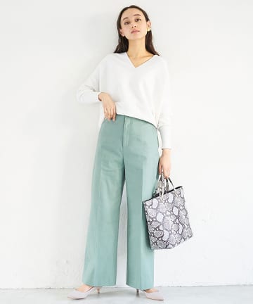 【セットアップ可】麻混ストレッチセミワイドパンツ