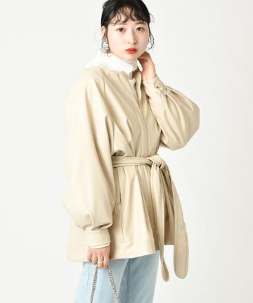 ノーカラーフェイクレザージャケット