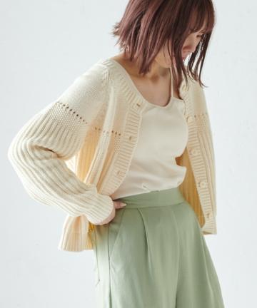 柄編みショートカーディガン