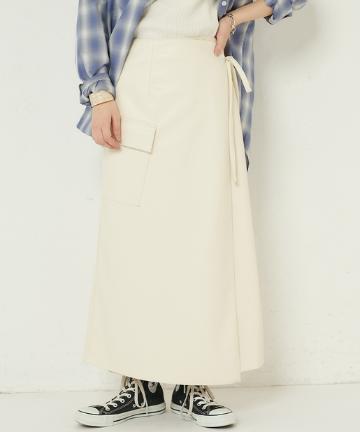 フェイクレザーラップロングスカート