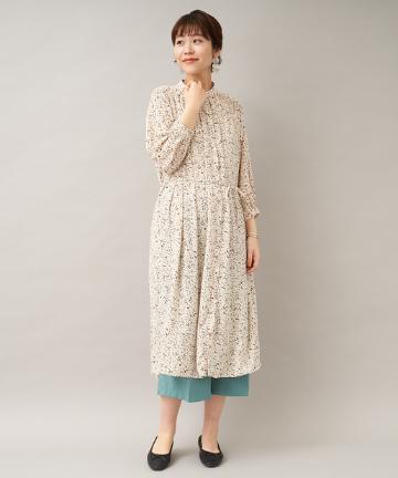 Chez toi(シェトワ) 【大人可愛い】ぼかし柄つまりネックワンピース