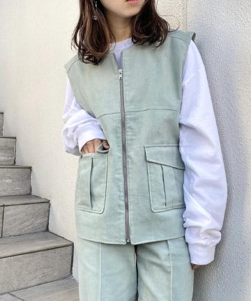 細コーデュロイジップベスト