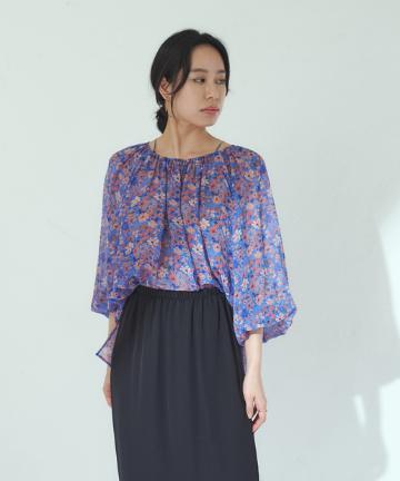 【HERITANOVUM】シルクシフォンプリントブラウス
