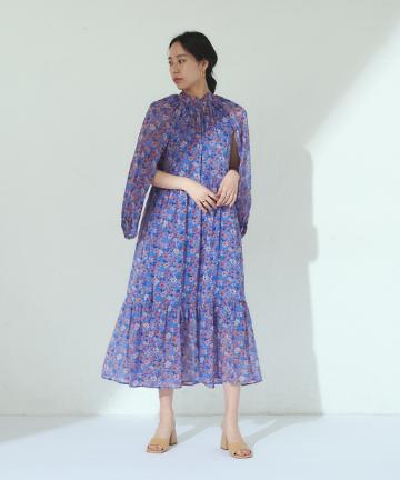 【HERITANOVUM】シルクシフォンプリントワンピース