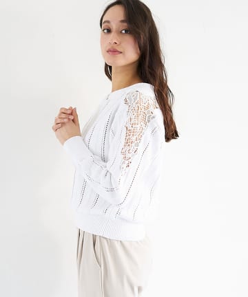 コットンナイロンレース付きニット