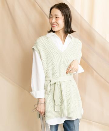 prose verse(プロズヴェール) 【レイヤード】Vネックケーブルニットベスト