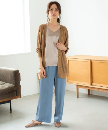 【手洗い可】サテンストレッチドロストワイドパンツ