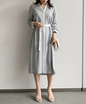 配色スキッパーワンピース