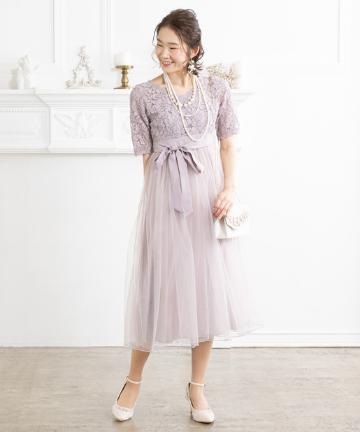 prose verse(プロズヴェール) 【M・Lサイズ展開】袖付きレースXチュールワンピースドレス