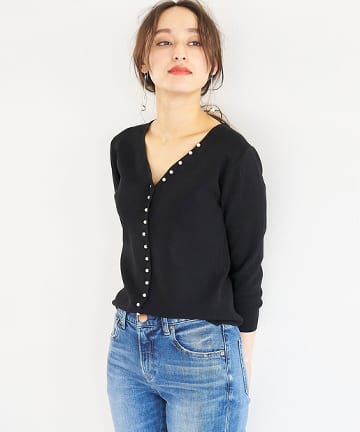 【手洗い可】総針パール釦カーディガン