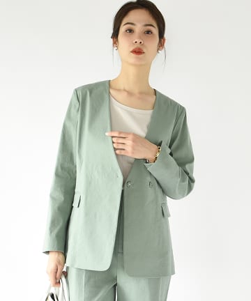 【Oggi4月号掲載・セットアップ可】麻混ストレッチVネックジャケット
